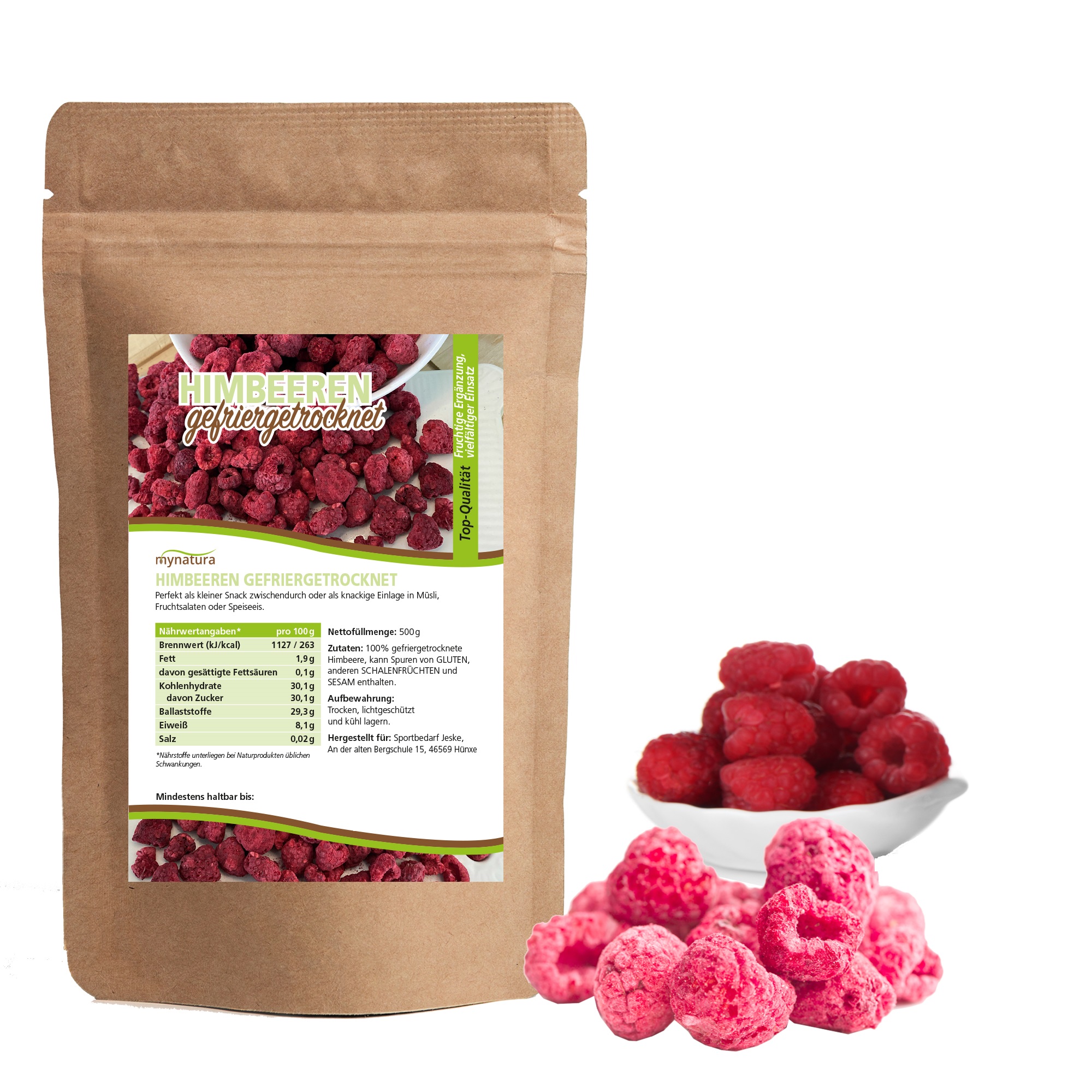 61 80  kg Mynatura gefriergetrocknete Himbeeren 500g  