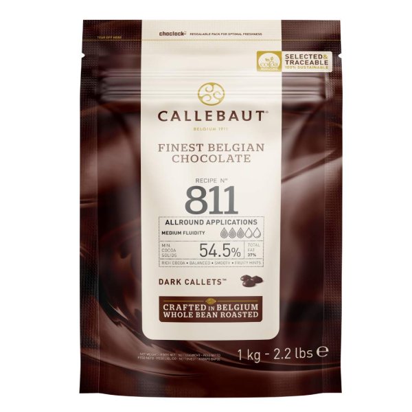 Callebaut Receipe No. 811 Kuvertüre Callets, Zartbitterschokolade, 54,5% Kakao(1kg)