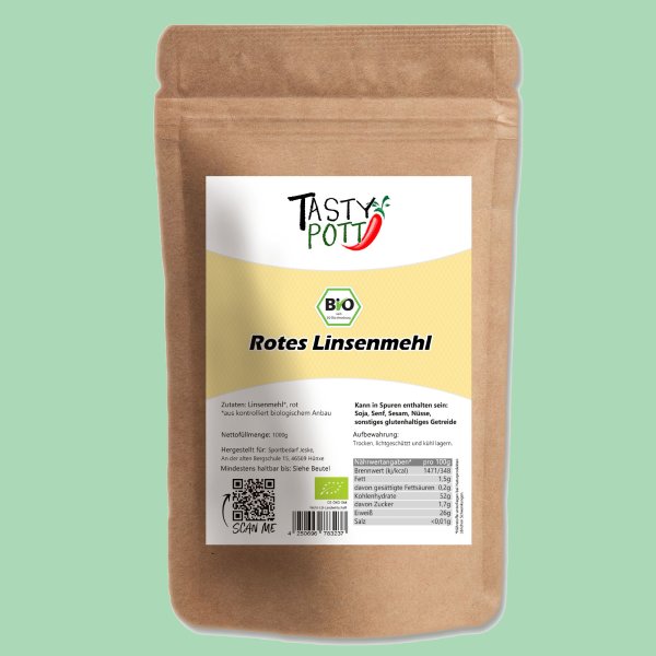 Tasty Pott Bio Rotes Linsenmehl 1000g Beutel